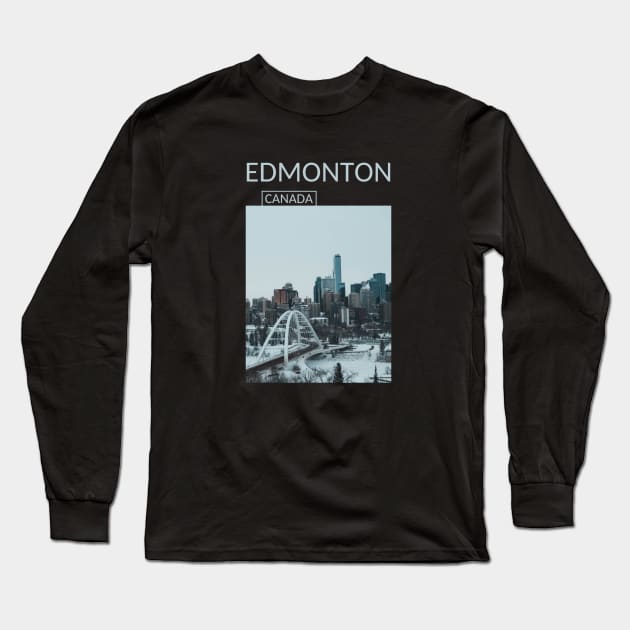 Edmonton Alberta Canada Cityscape Skyline Gift for Canadian Canada Day Present Souvenir T-shirt Hoodie Apparel Mug Notebook Tote Pillow Sticker Magnet Long Sleeve T-Shirt by Mr. Travel Joy